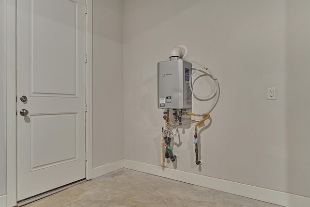 interior space featuring tankless water heater