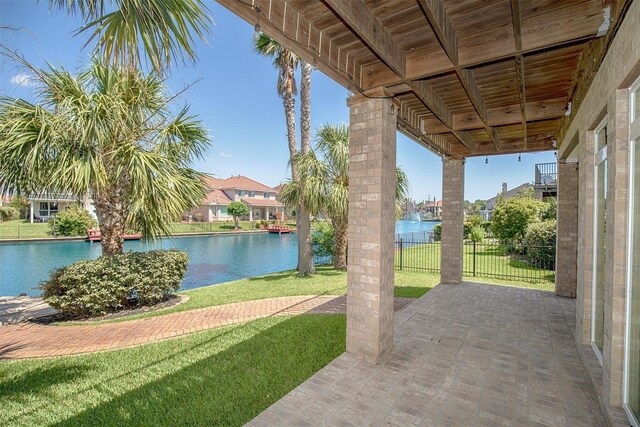 view of patio / terrace with a water view