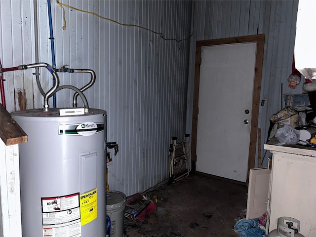 utility room featuring water heater