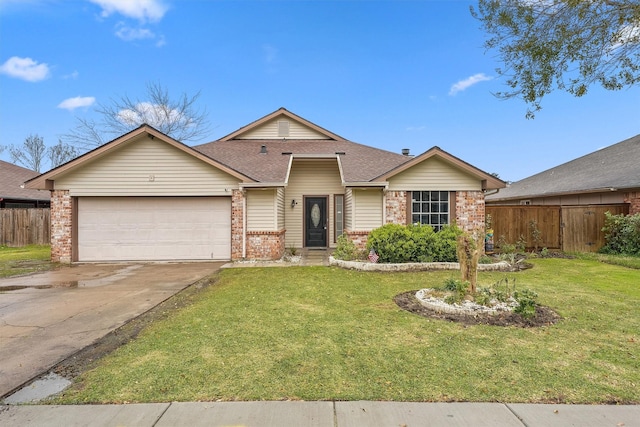 view of front of home with a front lawn and a garage