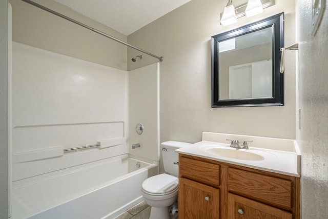 full bathroom with toilet, vanity, tile patterned floors, and shower / tub combination