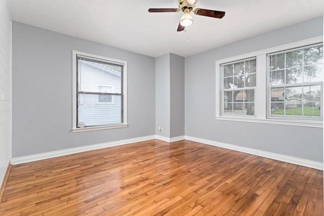 unfurnished room featuring ceiling fan and light hardwood / wood-style floors