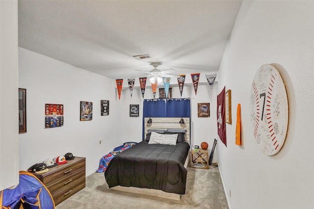 bedroom with carpet floors and ceiling fan