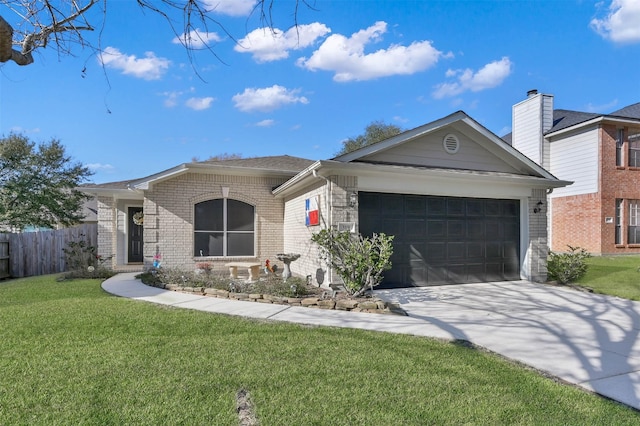 single story home featuring a garage and a front yard