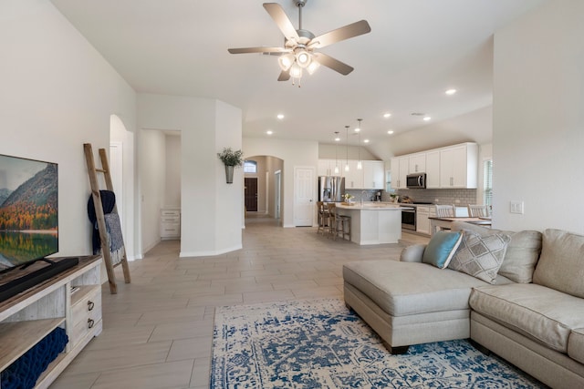 living room featuring ceiling fan