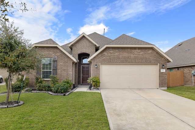 view of front of house with a garage and a front yard