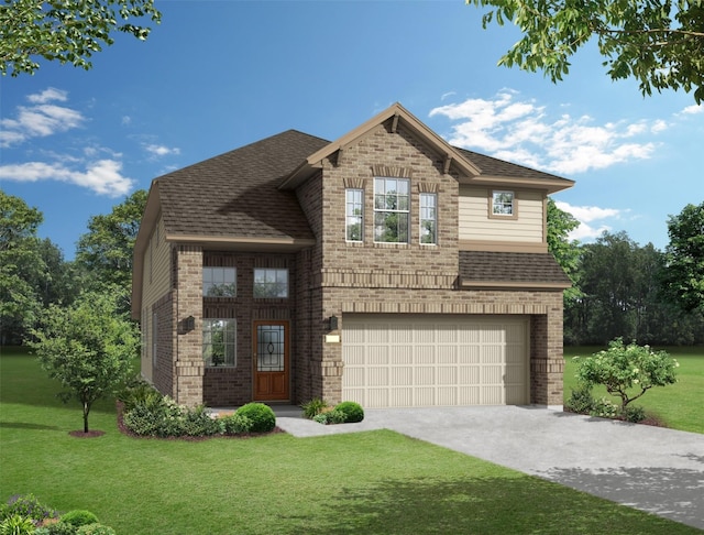 view of front facade featuring a front yard and a garage