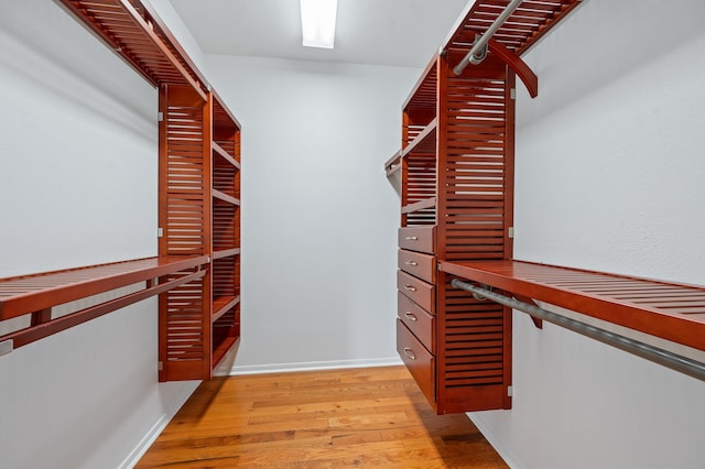 walk in closet with light wood-type flooring