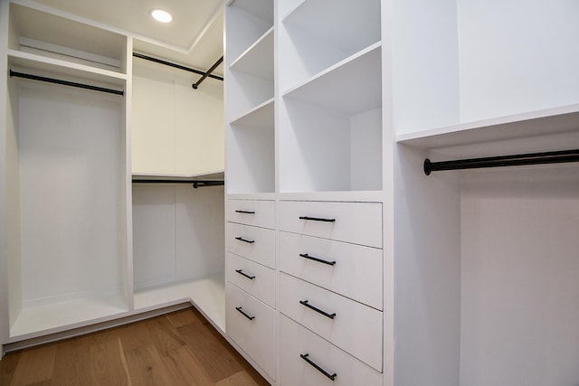 spacious closet featuring light hardwood / wood-style floors