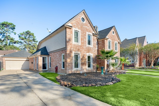 view of front property with a front yard and a garage