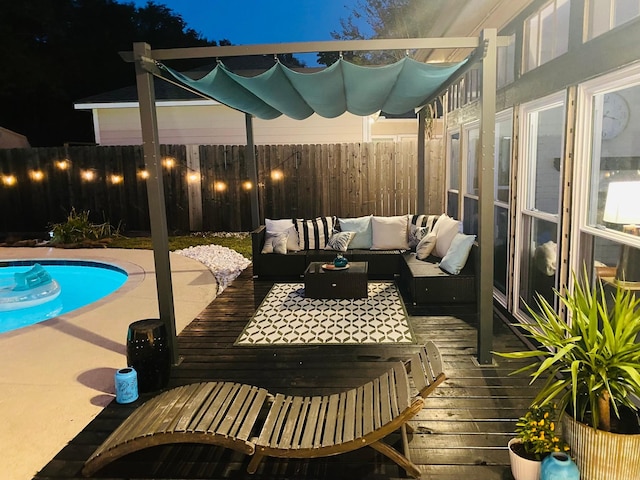 view of swimming pool with an outdoor hangout area and a deck