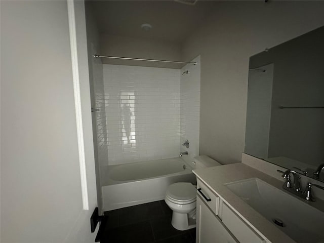 bathroom featuring vanity, toilet, shower / bathtub combination, and tile patterned flooring
