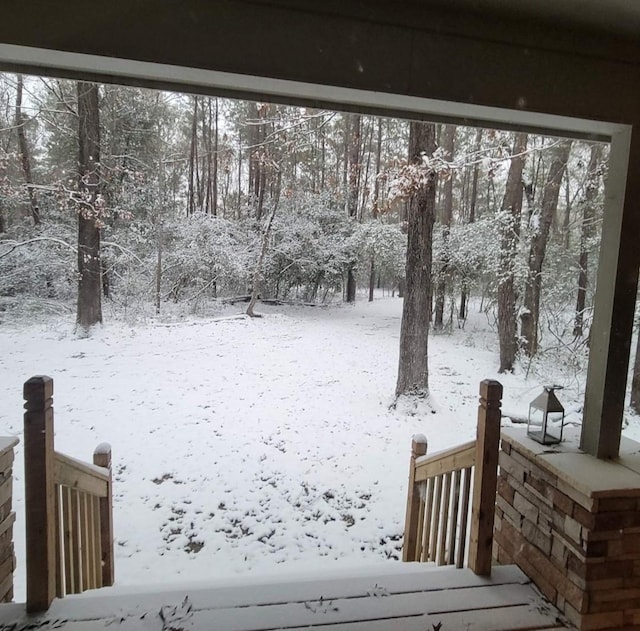 view of yard layered in snow