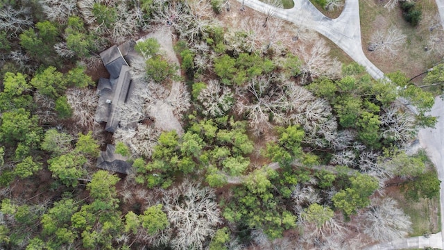 drone / aerial view featuring a view of trees