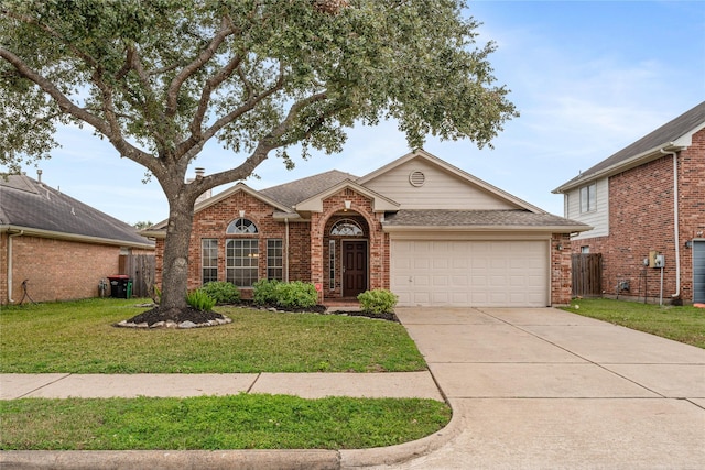 view of front of house with a front yard and a garage