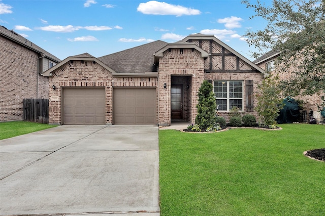 view of front facade featuring a front lawn and a garage