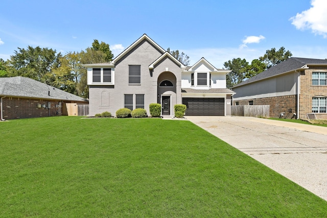 view of front facade with a front lawn and a garage