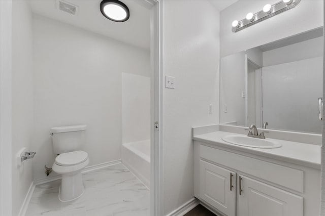 full bathroom with toilet, shower / washtub combination, and vanity