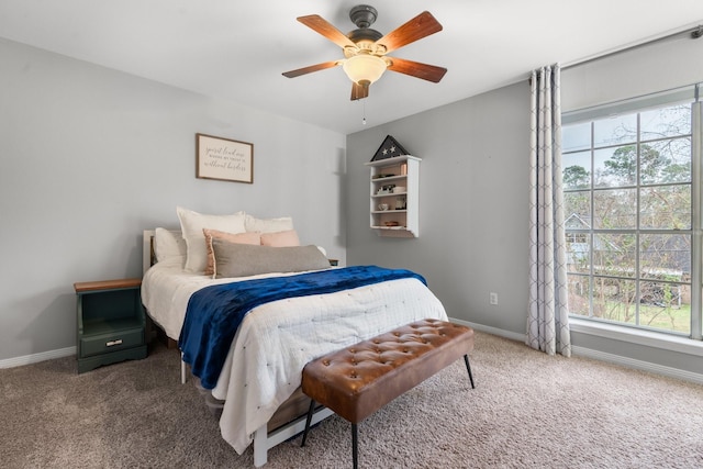 bedroom featuring carpet floors and ceiling fan