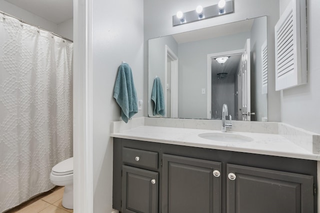 bathroom featuring tile patterned floors, vanity, and toilet