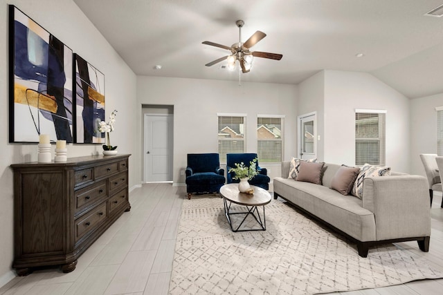 living room featuring ceiling fan