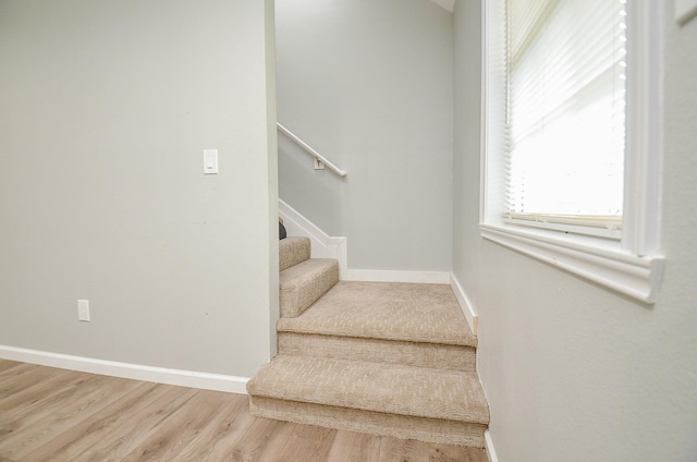 stairway featuring wood-type flooring