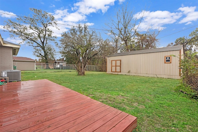 deck with cooling unit, a storage unit, and a lawn