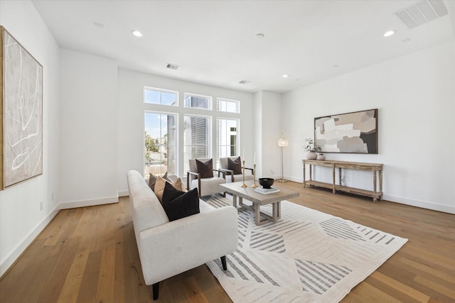 living room with light hardwood / wood-style flooring