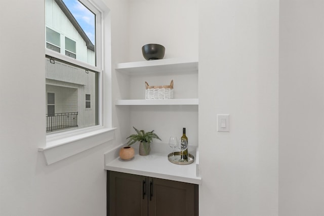 bar featuring dark brown cabinets