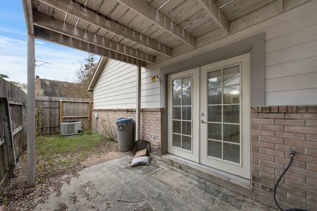 view of patio / terrace featuring central air condition unit and french doors