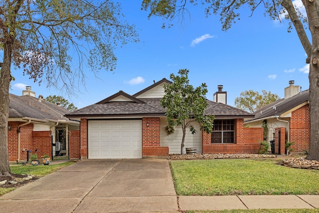 ranch-style home featuring a garage and a front yard