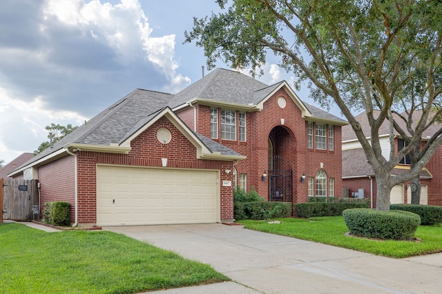 front facade with a front yard and a garage