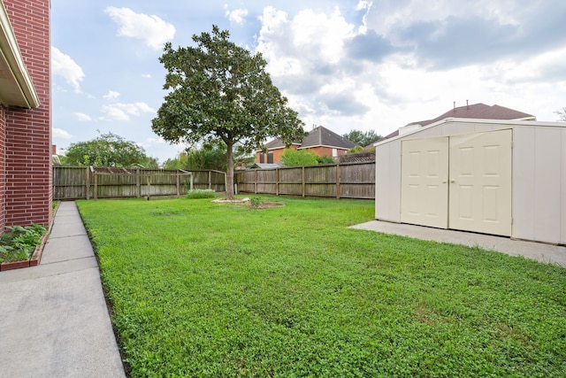 view of yard featuring a shed