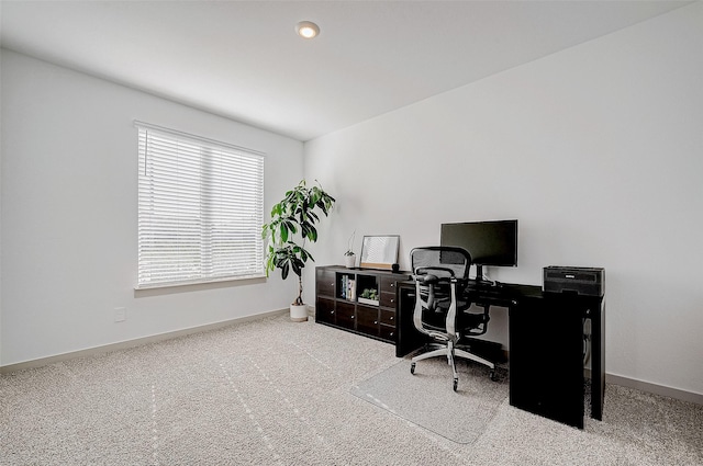 view of carpeted home office