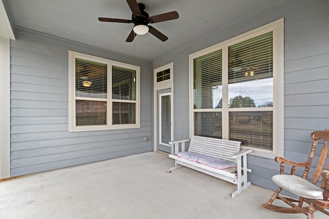 view of patio / terrace featuring ceiling fan