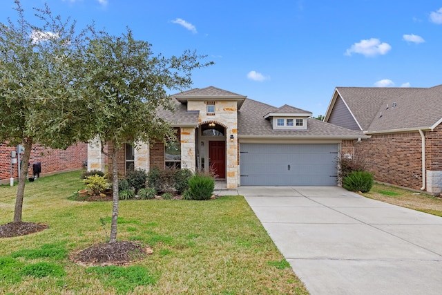 view of front facade featuring a garage and a front lawn