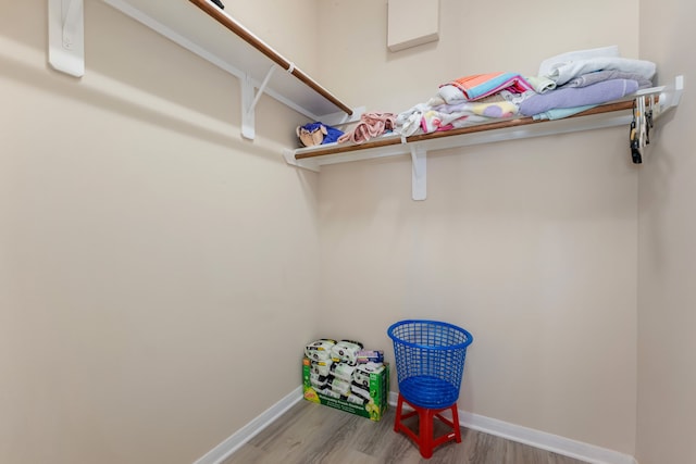 walk in closet with hardwood / wood-style floors