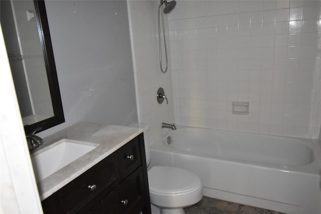 full bathroom featuring toilet, vanity, and shower / tub combination