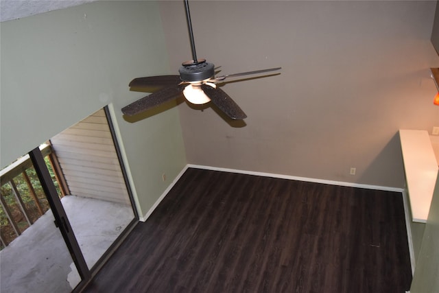 interior details with ceiling fan and wood-type flooring