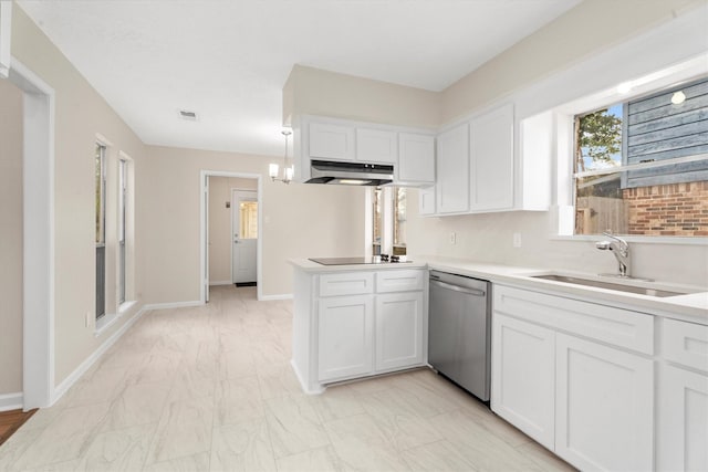 kitchen featuring stainless steel dishwasher, white cabinetry, and sink