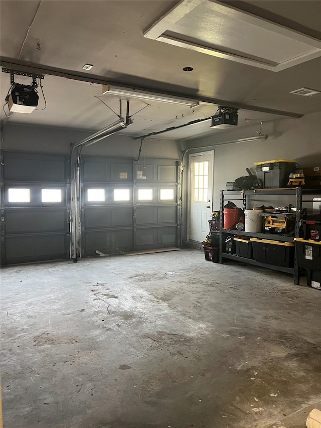 garage with a garage door opener