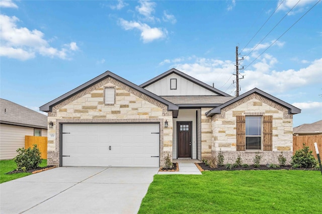 view of front of house with a front lawn and a garage