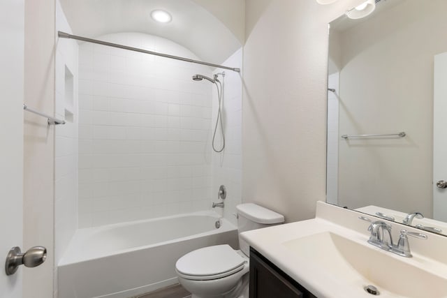 full bathroom featuring shower / bathtub combination, toilet, and vanity