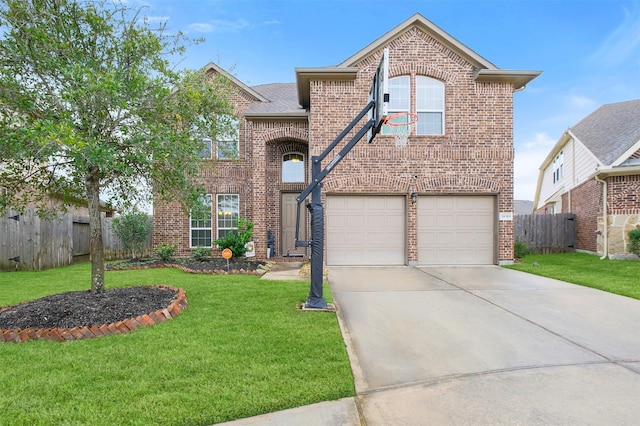 front of property featuring a front lawn and a garage