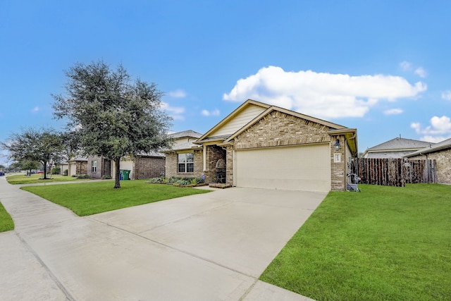 view of front of property with a front lawn and a garage