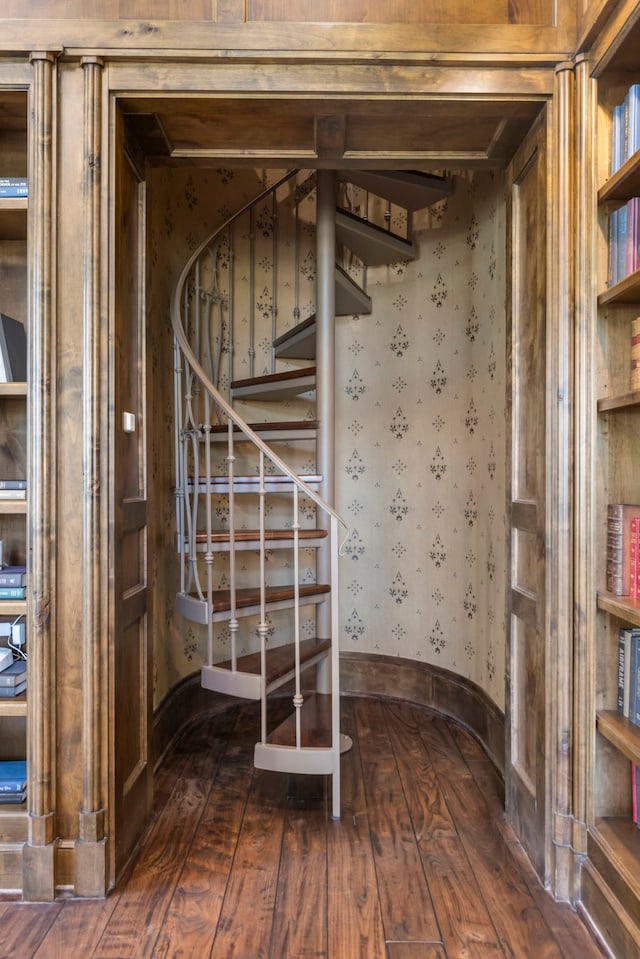 stairs with hardwood / wood-style floors