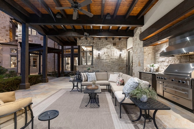 view of patio with grilling area, an outdoor kitchen, and outdoor lounge area