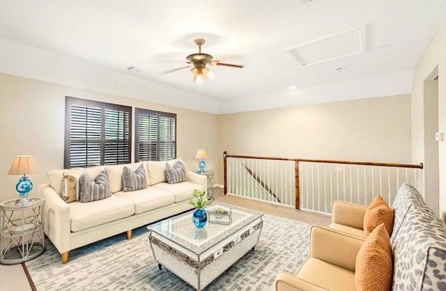 living room with ceiling fan