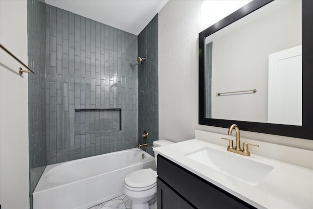 full bathroom with washtub / shower combination, vanity, and toilet