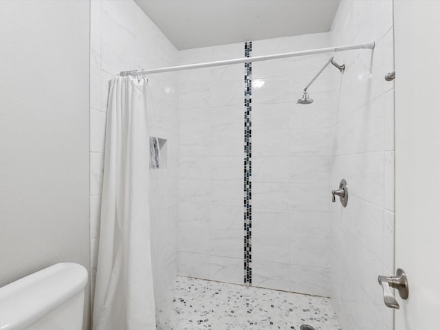 bathroom featuring toilet and a shower with shower curtain